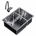 Stainless Steel Double Bowl Kitchen Sink with Modern Faucet for Home Kitchen Use