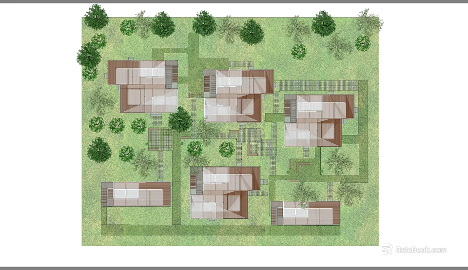 Multiple Container Buildings In Planned Community With Greenery And Pathways 3d model 