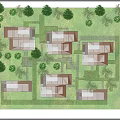 Multiple Container Buildings In Planned Community With Greenery And Pathways