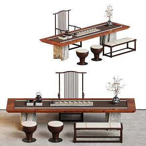 New Chinese Tea Table and Chair Combination 3d model