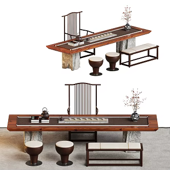 New Chinese Tea Table and Chair Combination 3d model