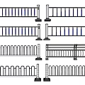 Various Types of Fences with Blue Stripes Curved Rails and Black Metal Designs