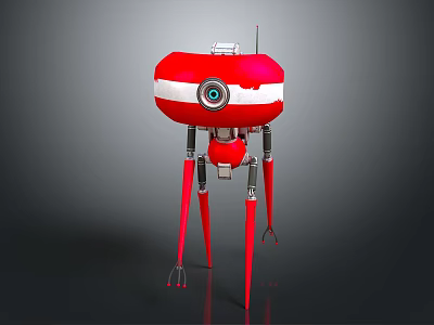 Red Robot Character With White Stripe Large Camera Eye And Long Legs 3d model
