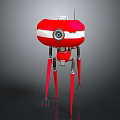Red Robot Character With White Stripe Large Camera Eye And Long Legs 3d model