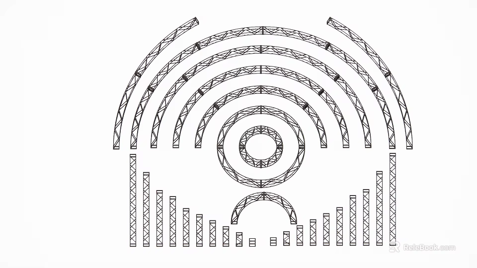 Geometric Decorative Design With Concentric Semicircular Arcs And Vertical Bars 3d model 