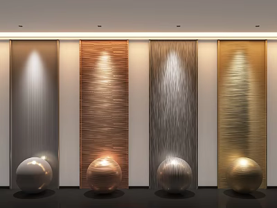 Modern Interior Design With Corrugated Metal Walls Colored Spheres And Lighting 3d model