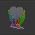 Orange Swan Shaped Ornament Featuring Spread Wings and Heart Shaped Hollow Design on Dark Surface