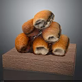 Golden Brown Bread Rolls Stacked on Wooden Tray With Soft Interior
