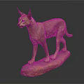 Caracal Realistic Detailed Sculpture Artwork Standing on Natural Stone Base