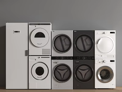 Various Front Load Washing Machines with Round Door in White and Black Designs 3d model