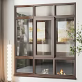 Modern Floor to Ceiling Window with Brown Frame Outdoor View and Indoor Plant Near Fireplace