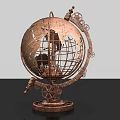 Industrial Style Vintage Metal Globe Decorative Ornament Set With Gears And Grid Structure