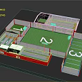 Sports Fitness Training Facility With Green Turf Red Structures Numbered Sections And Letter Marked Zones