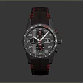 Modern Black Dial Watch With Red Stitched Strap And Multiple Sub-dials Design 3d model