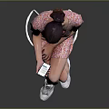 Woman Sitting On Chair In Floral Dress Using Smartphone With White Sneakers And Gray Background