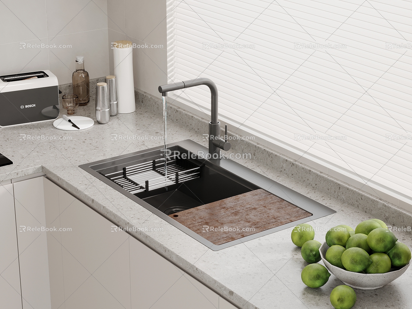 Cabinet sink vegetable basin large single tank 3d model