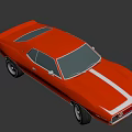 Classic Orange Two Door Muscle Car With White Stripe And Black Wheels Design
