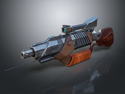 Futuristic Sci Fi Weapon Design With Metallic Silver Body Brown Grip And Scope 3d model