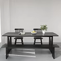 Modern Dining Table Set With Chairs Bench Vase Green Plant And Fruit Plate