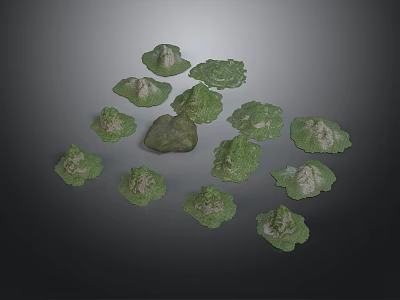 Multiple Green Mountain Models Arranged Around Central Stone With Natural Design 3d model