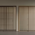 Modern Sliding Doors Featuring Dark And Light Frames With Grid Pattern And Textured Glass 3d model