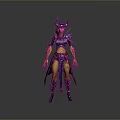 Fantasy Woman With Horns In Armored Outfit Purple Blue Accents Standing Pose