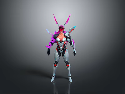 Futuristic Character Design With Mechanical Creature Features Pink Purple Accents And Armored Body 3d model