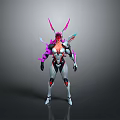 Futuristic Character Design With Mechanical Creature Features Pink Purple Accents And Armored Body