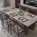Modern Marble Top Dining Table Set With Upholstered Chairs And Place Settings 3d model