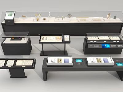 Modern Commercial Retail Display Equipment With Glass Cases And Showcase Tables 3d model