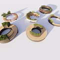 Stylish Circular Wooden Outdoor Chair with Green Plants for Garden Patio Seating