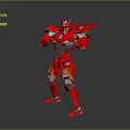 Red Mechanical Robot Game Movie Character With Shiny Armor And Dynamic Pose