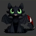 Cute Black Dragon Character With Green Eyes Red Flag And Wings