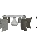Modern Dining Table Set With Round White Marble Tabletop And Gray Chairs 3d model