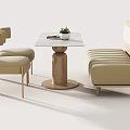 Modern Beige Public Chair With Comfortable Cushion And Wooden Frame Near Table In Lounge Area