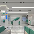 Modern Service Hall Interior With Service Counters Waiting Seats And Electronic Screens