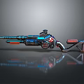 Futuristic Sci Fi Weapon Design With Blue Red Accents And Metallic Barrel Scope Stand