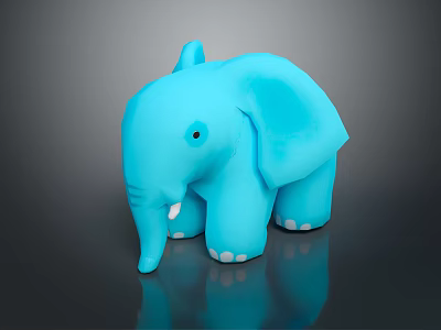 Cute Blue Elephant Toy With Shiny Surface On Dark Reflective Background 3d model