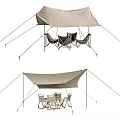 Portable Camping Tent Setup With Hammocks And Outdoor Table Chairs 3d model