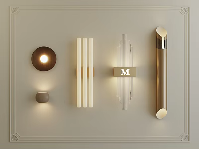Modern Wall Lamps With Various Designs Including Round Striped And Letter M Decor 3d model