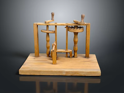 Wooden Hardware Tools Display Stand With Vintage Knobs And Components 3d model