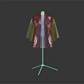 Dark Blue Traditional Kimono Style Coat With White Embroidery Displayed On Stand