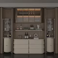 Modern Wine Cabinet With Glass Doors Multiple Shelves And Displayed Wine Bottles