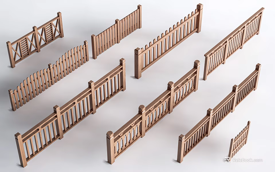 Wooden Railings With Various Designs For Home Garden And Exterior Decoration 3d model 