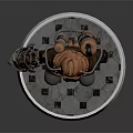 Mechanical Sci Fi Character With Glowing Yellow Eyes Armor And Drill Weapon On Circular Base 3d model
