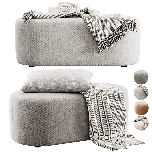 Modern Gray Ottoman With Soft Pillow Cozy Blanket And Multiple Color Options 3d model 
