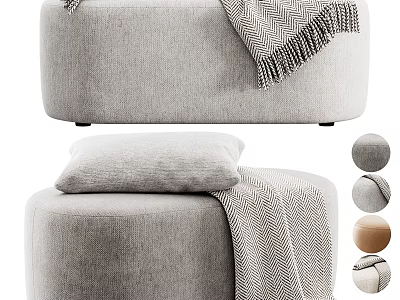 Modern Gray Ottoman With Soft Pillow Cozy Blanket And Multiple Color Options 3d model