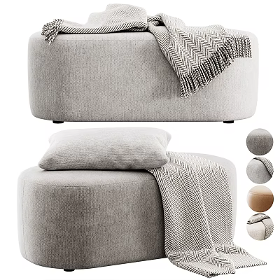 Modern Gray Ottoman With Soft Pillow Cozy Blanket And Multiple Color Options 3d model