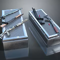 Weapons Including Rifles And Pistols Inside And Outside Silver Grid Texture Metal Cases