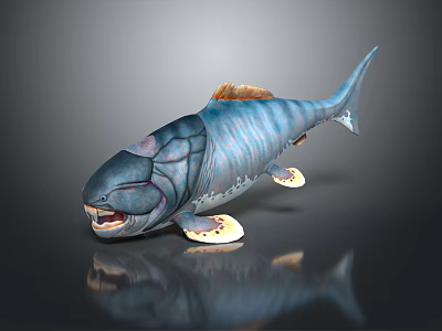 Blue Gray Striped Aquatic Animal With Large Mouth And Unique Fins 3d model Blue Gray Striped Aquatic Animal With Large Mouth And Unique Fins 3d model